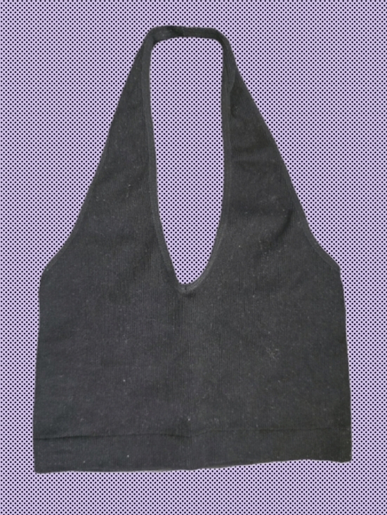 Tops - Black Ribbed Halter Crop Top